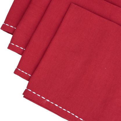 Christmas table napkins, Solid RED cotton with white rice stitch, set options available