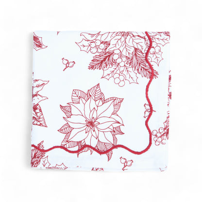 Christmas table napkins, RED poinsettia print on white cotton, set options available