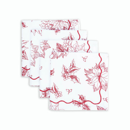 Christmas table napkins, RED poinsettia print on white cotton, set options available