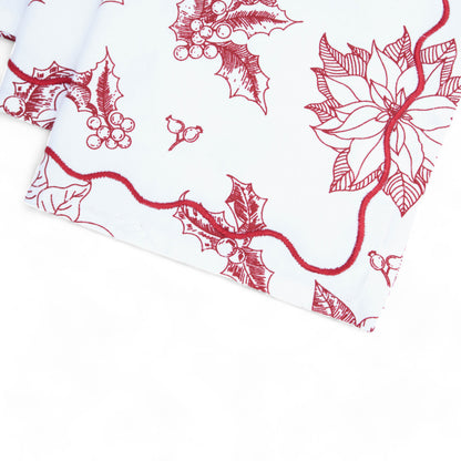 Christmas table napkins, RED poinsettia print on white cotton, set options available