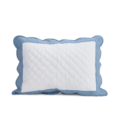 AMOUR - SCALLOPED QUILTED BED SET in white and duck egg cotton - sizes available