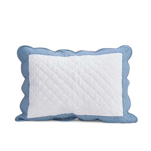 AMOUR - White and duck egg cotton PILLOW SHAM with scalloped border - sizes available