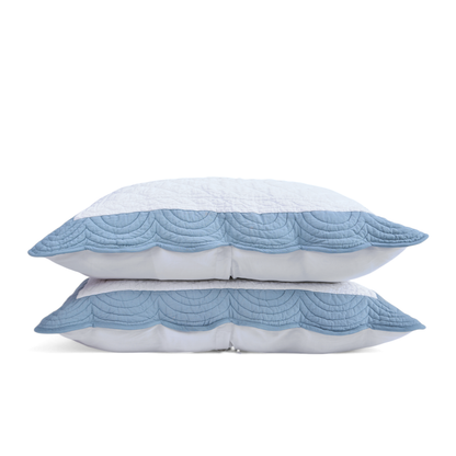 AMOUR - SCALLOPED QUILTED BED SET in white and duck egg cotton - sizes available