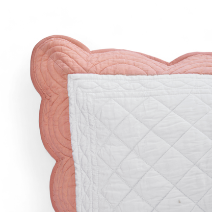 AMOUR - White and coral cotton PILLOW SHAM with scalloped border - sizes available