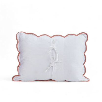 AMOUR - White and coral cotton PILLOW SHAM with scalloped border - sizes available