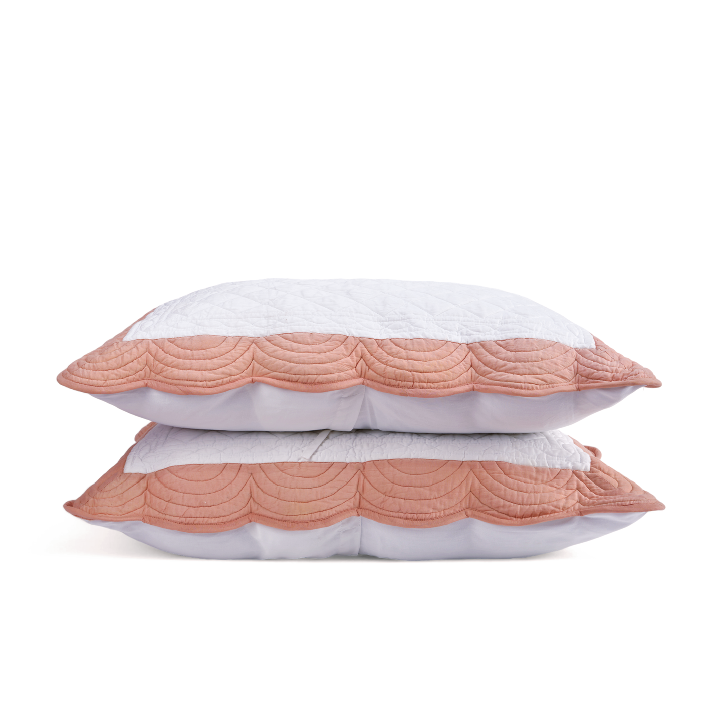 AMOUR - White and coral cotton PILLOW SHAM with scalloped border - sizes available