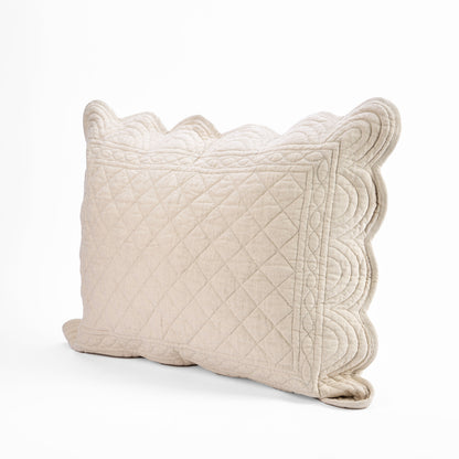 AMOUR - Beige cotton linen PILLOW SHAM with scalloped border