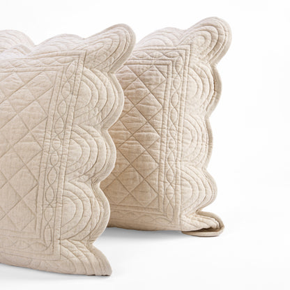 AMOUR - SCALLOPED QUILTED BED SET in beige cotton linen