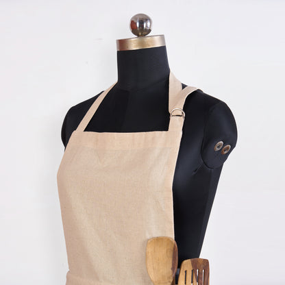 AMOUR APRON - Solid BEIGE linen fabric, size 27"X 35"