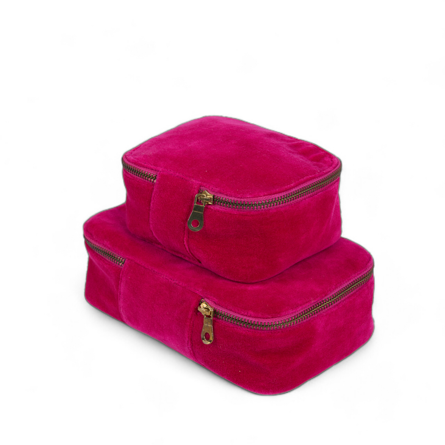 Set of 2 nesting boxes in Fuschia colour velvet - travel accessory