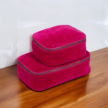 Set of 2 nesting boxes in Fuschia colour velvet - travel accessory