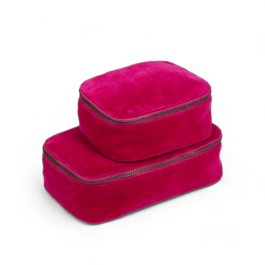 Set of 2 nesting boxes in Fuschia colour velvet - travel accessory