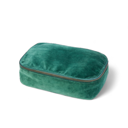 Set of 2 nesting boxes in BOTTLE GREEN colour velvet - travel accessory