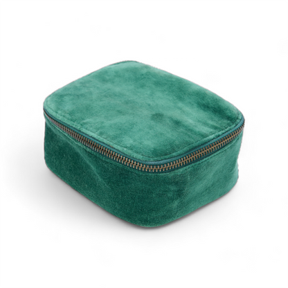 Set of 2 nesting boxes in BOTTLE GREEN colour velvet - travel accessory