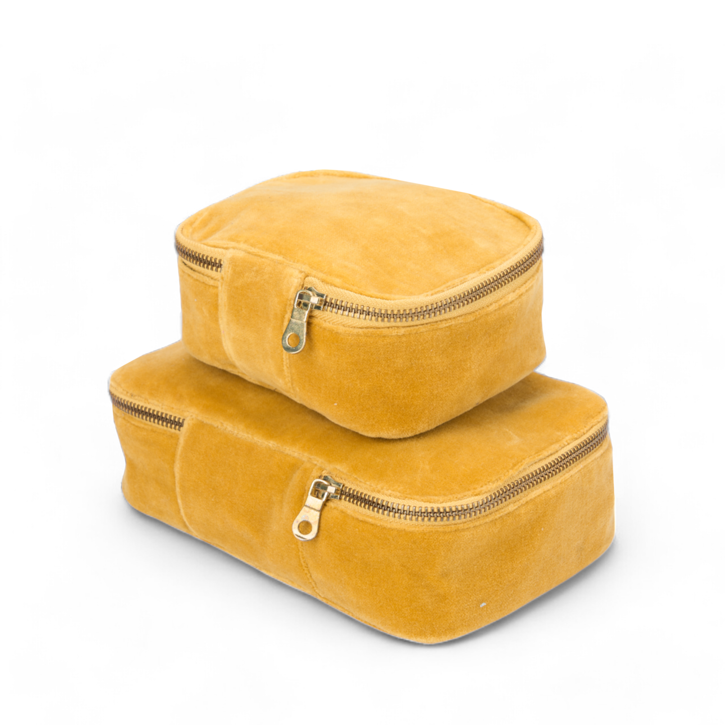 Set of 2 nesting boxes in MUSTARD colour velvet - travel accessory