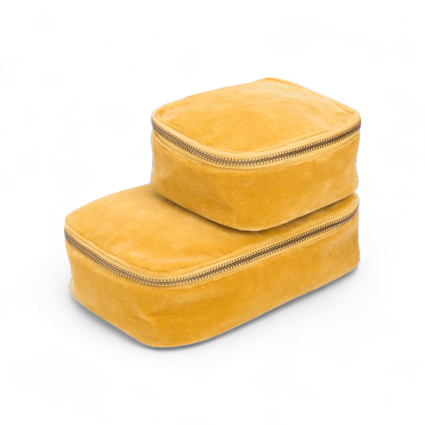 Set of 2 nesting boxes in MUSTARD colour velvet - travel accessory