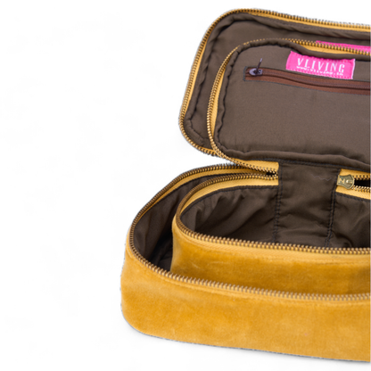 Set of 2 nesting boxes in MUSTARD colour velvet - travel accessory