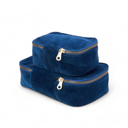 Set of 2 nesting boxes in NAVY BLUE colour velvet - travel accessory