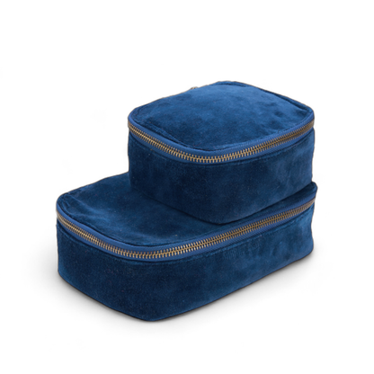 Set of 2 nesting boxes in NAVY BLUE colour velvet - travel accessory