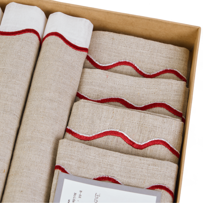 Christmas Table Linen GIFT PACK - in linen and cotton with wave scallop embroidery