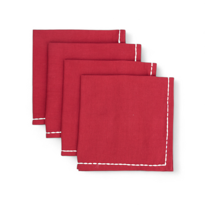 Christmas Table Linen GIFT PACK - in cotton with poinsettia print and wave embroidery