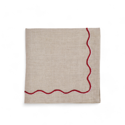 Christmas Table Linen GIFT PACK - in linen and cotton with wave scallop embroidery