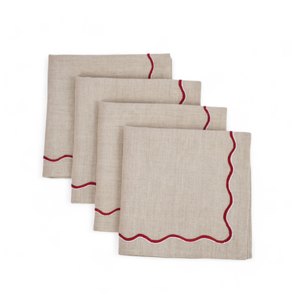 Christmas Table Linen GIFT PACK - in linen and cotton with wave scallop embroidery