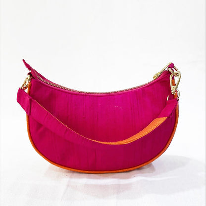 Small half moonSmall half moon crescent purse, pure silk, hot pink & tangerine colour