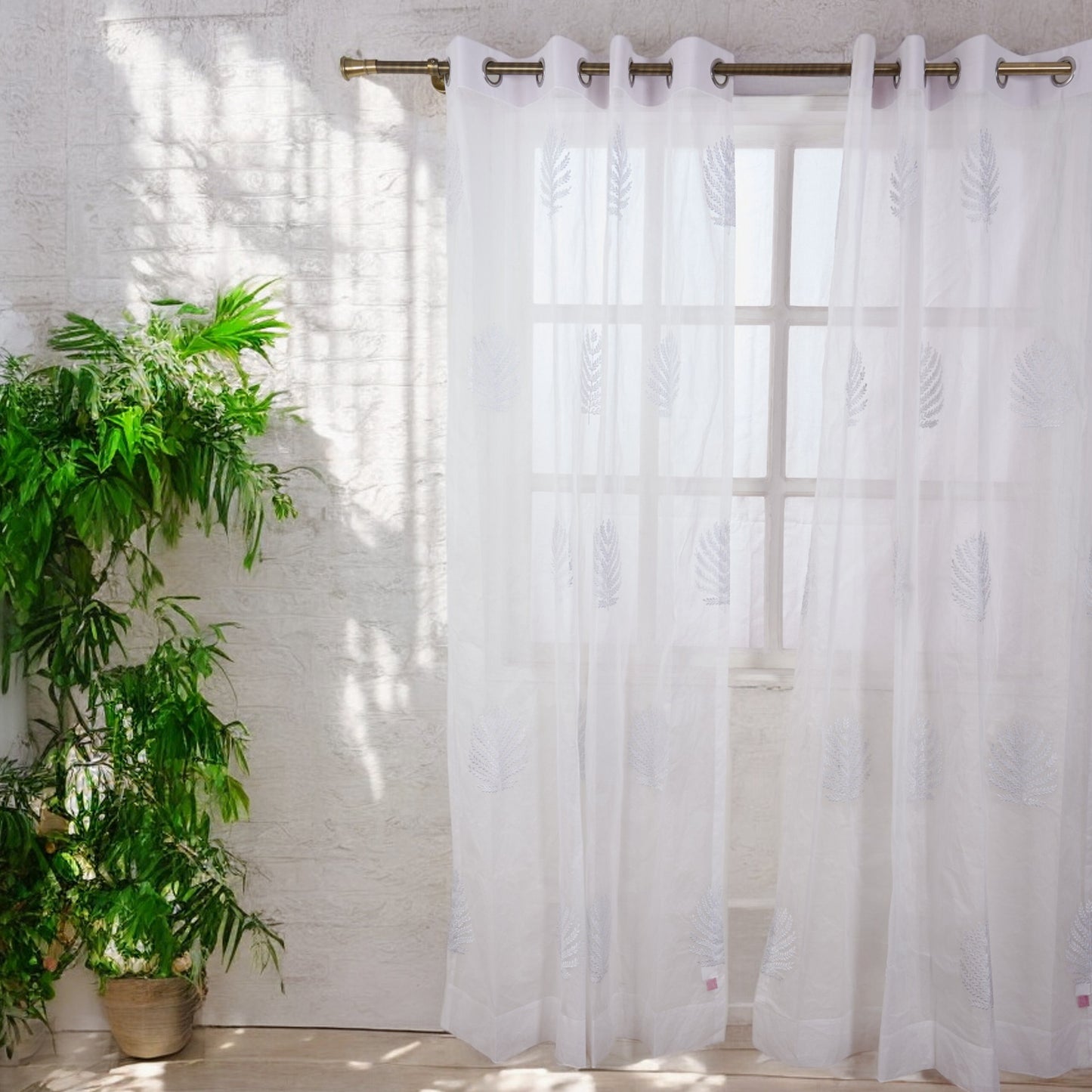 ORGANDY curtain with fern embroidery - sizes available