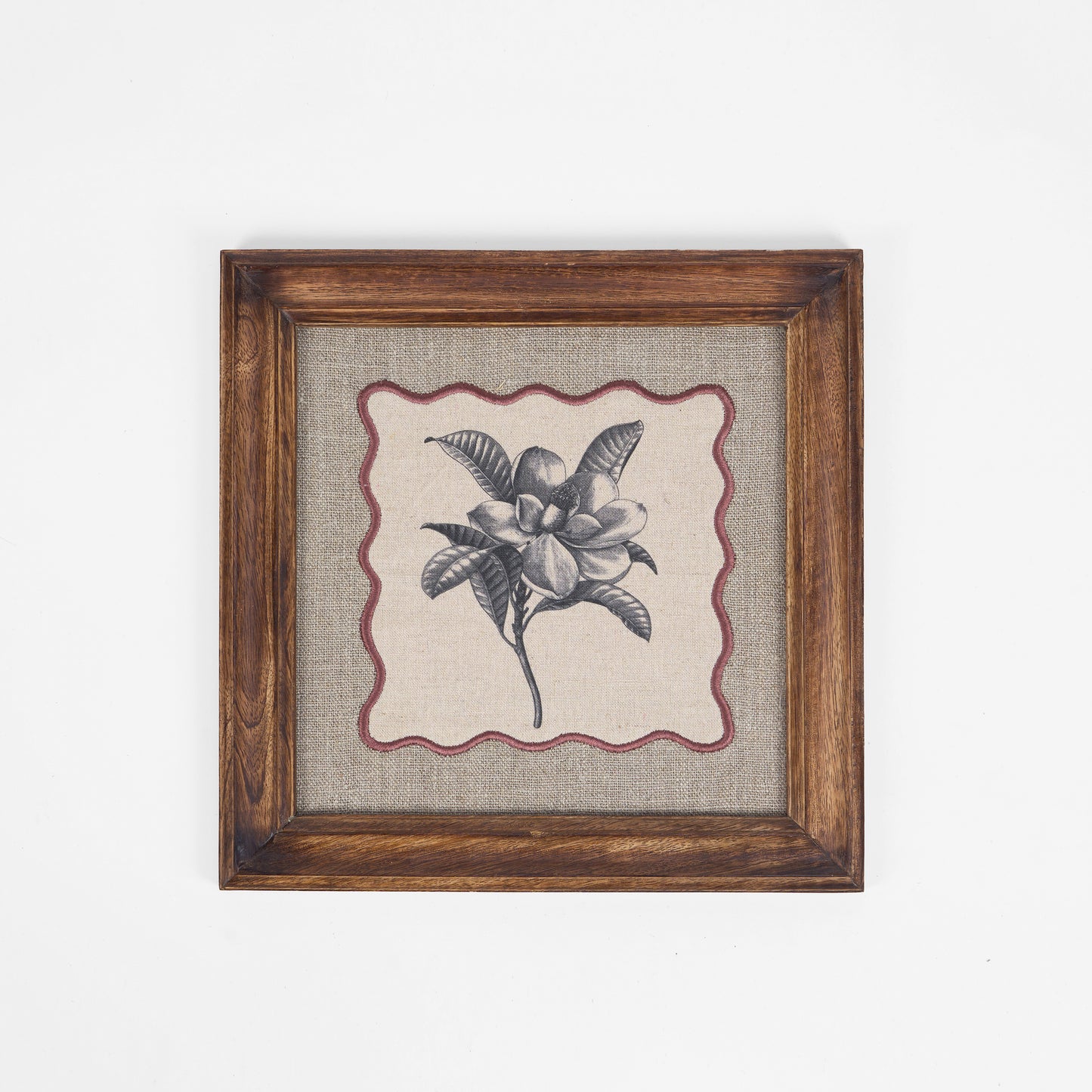 Frangipani Botanical Wall Art – Framed Gift | Embroidered Linen, 12×12 inches