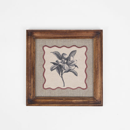 Frangipani Botanical Wall Art – Framed Gift | Embroidered Linen, 12×12 inches