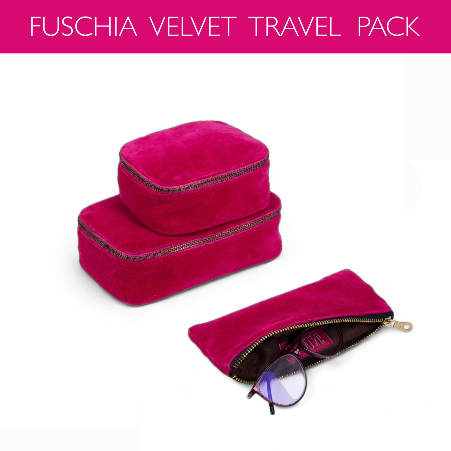 GIFT PACK - Set of 2 nesting boxes and Eye glass case in FUSCHIA velvet