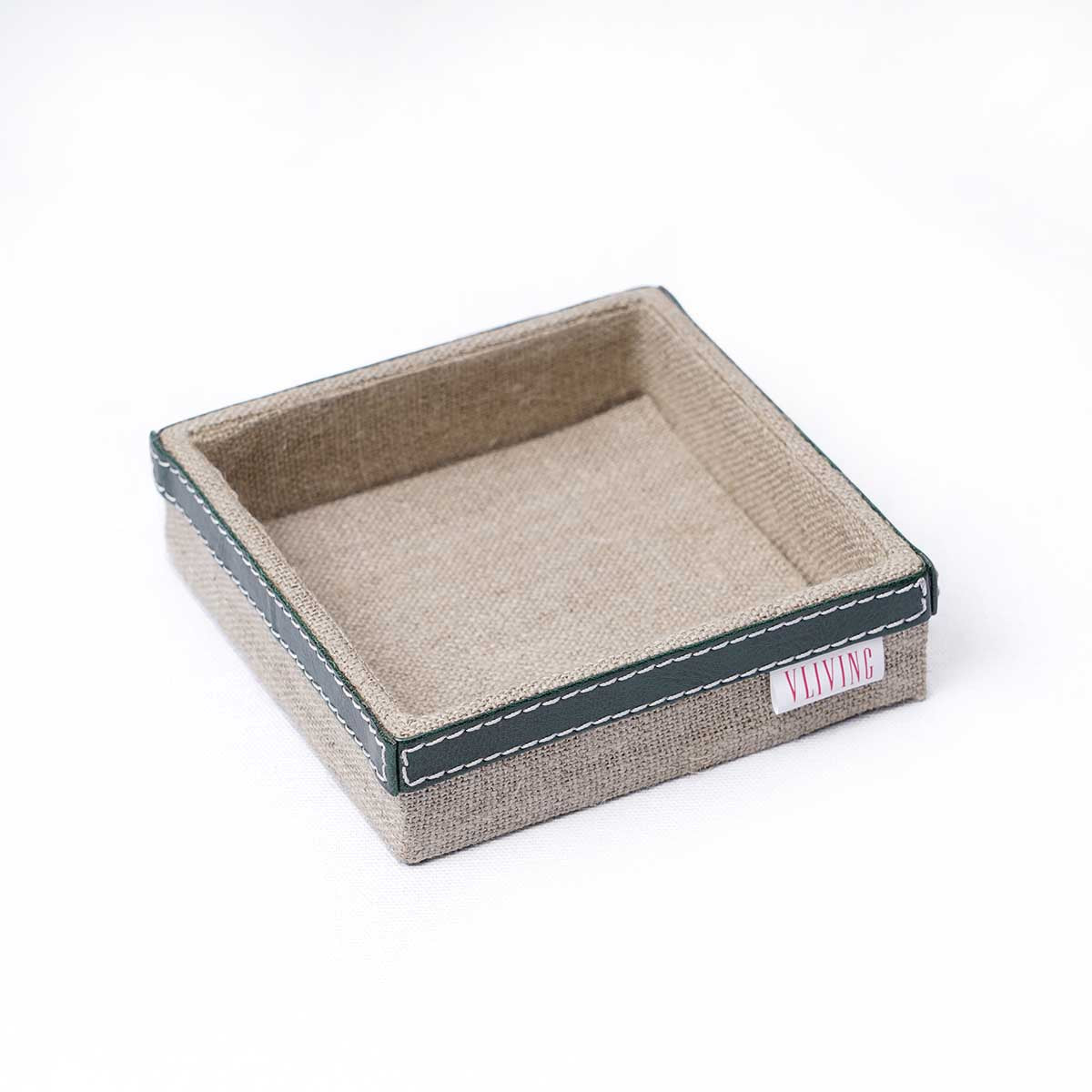 Trays in Natural Linen with green Leather trims, Rustic Holiday Decor Christmas, sizes available
