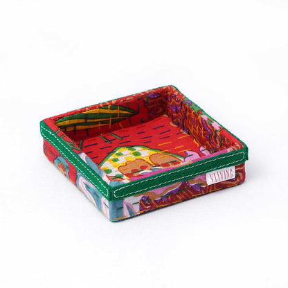 Kantha Decorative Trays in Red print Fabric, Sizes available