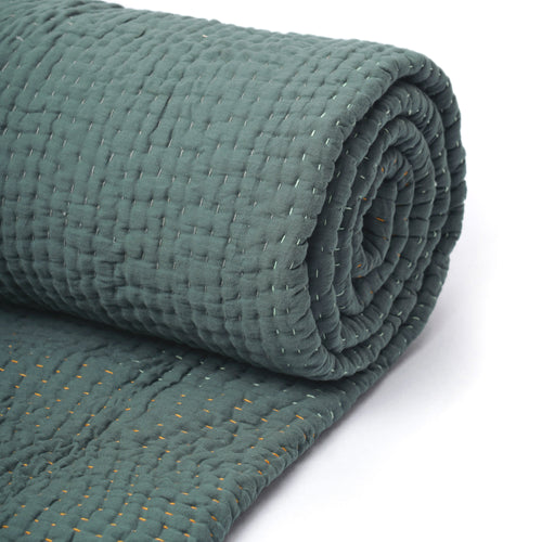 Olive Green quilt - hand quilted 4 layer muslin gauze, sizes available