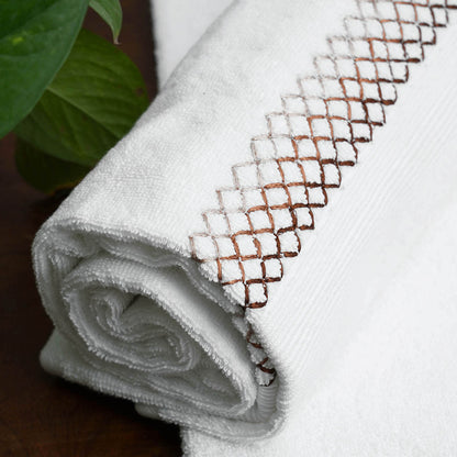 Embroidered white organic cotton Bath towels, sizes available