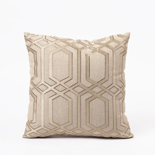 Imperial - Beige Ogee pattern Embroidery pillow cover, Linen blend fabric, available in 16X16 inches, custom sizes on request