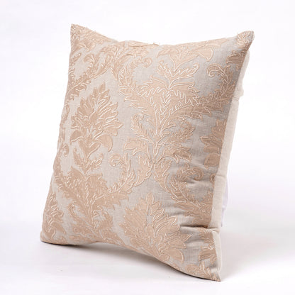 Imperial - Beige Damask pattern applique and Embroidery pillow cover, Linen blend fabric, available in 16X16 inches, custom sizes on request