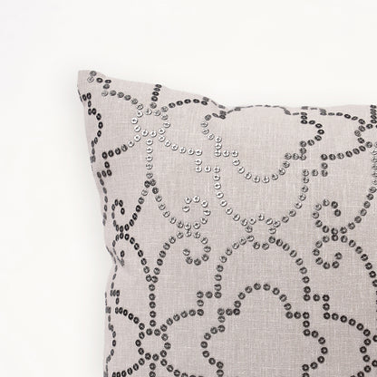 Imperial - Grey sequinned pillow cover, Linen blend fabric, available in 16X16 inches, custom sizes on request