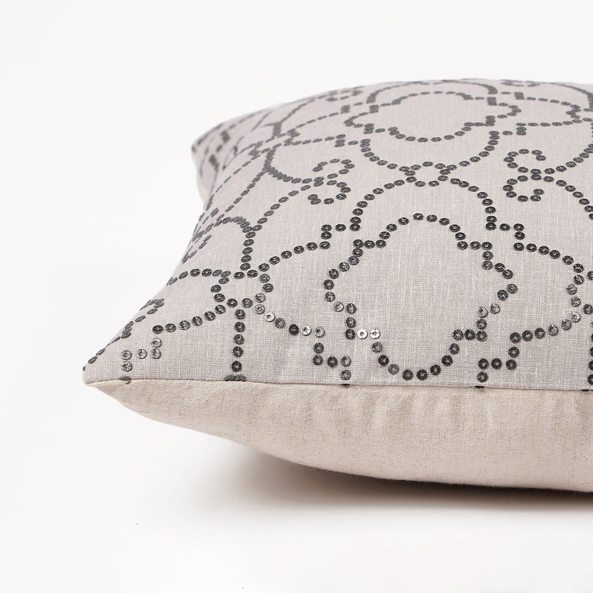 Imperial - Grey sequinned pillow cover, Linen blend fabric, available in 16X16 inches, custom sizes on request