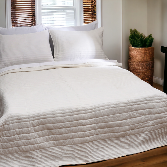 SHWET - White luxury 300TC cotton satin Quilted bed set or Quilts, Sizes available