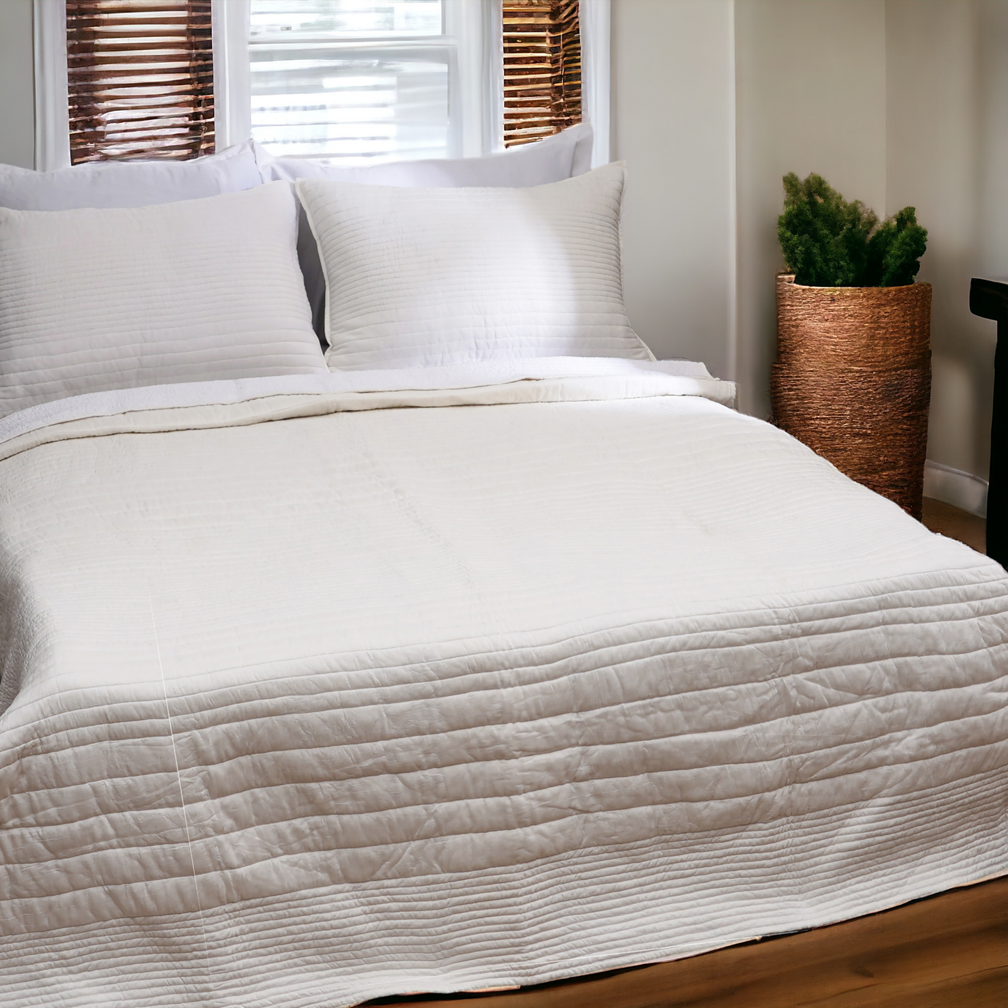 SHWET - White luxury 300TC cotton satin Quilted pillow cases, Sizes available