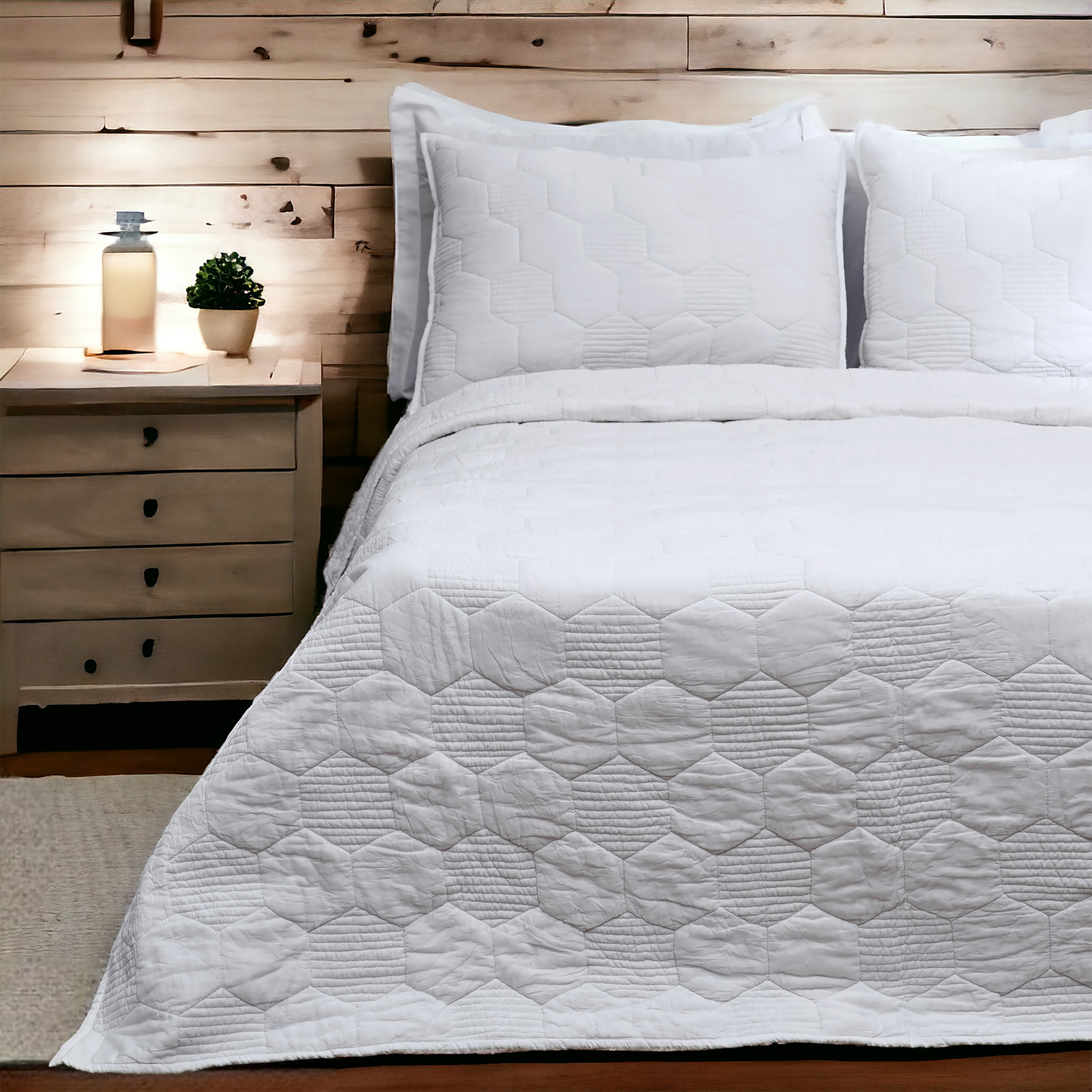 SHWET - White Hexagon Quilted pillow case, 100% cotton, Sizes available