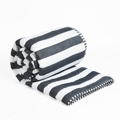 Black and White Stripe Cotton Quilt Set | Stripe Pattern Quilting