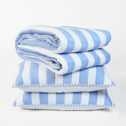 Blue and White Stripe Cotton Quilt Set | Stripe Pattern Quilting