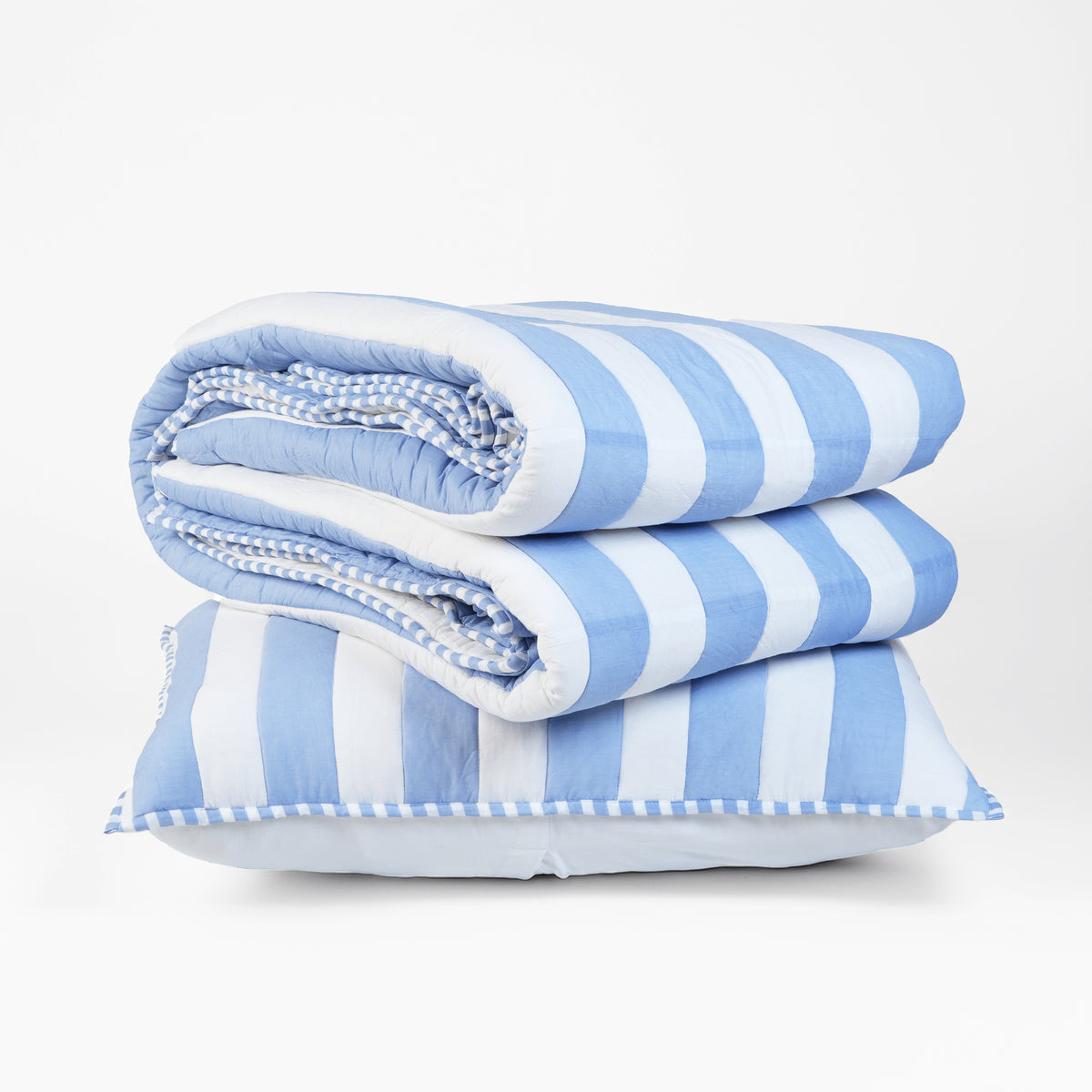 Blue and White Stripe Cotton Quilt Set | Stripe Pattern Quilting