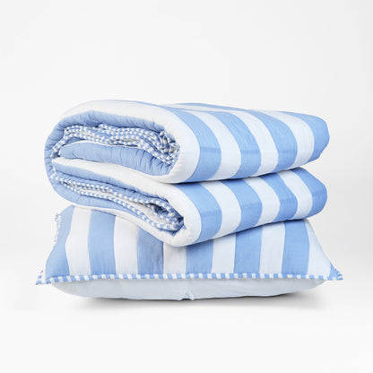Blue and White Stripe Cotton Quilt Set | Stripe Pattern Quilting