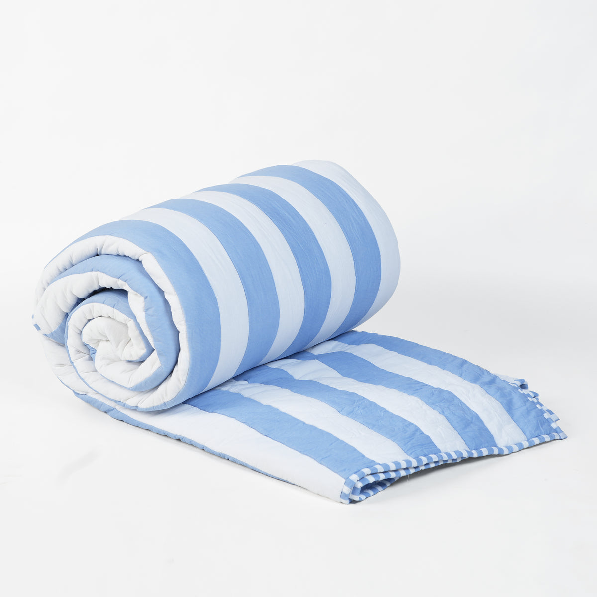 Blue and White Stripe Cotton Quilt Set | Stripe Pattern Quilting