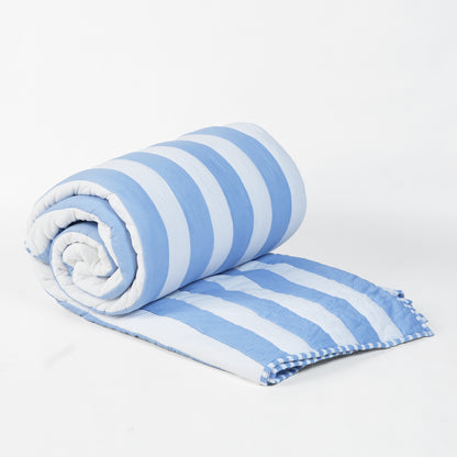 Blue and White Stripe Cotton Quilt Set | Stripe Pattern Quilting