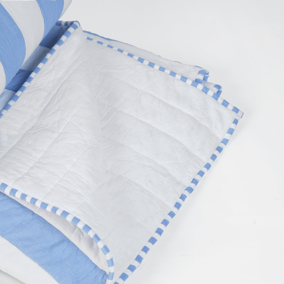 Blue and White Stripe Cotton Quilt Set | Stripe Pattern Quilting